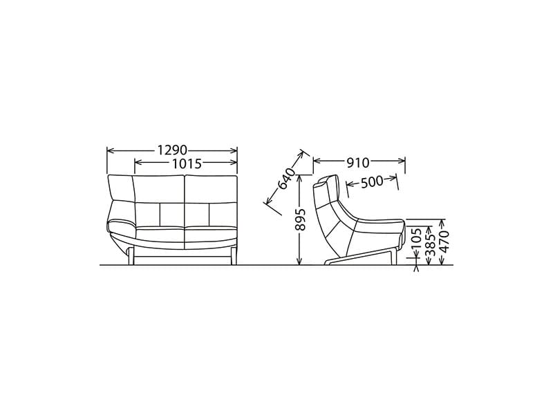ZU46 モデル 右肘2人掛椅子（片肘2Pソファ）