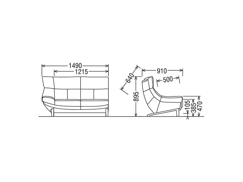 ZU46 モデル 右肘2人掛椅子ロング（片肘2Pソファ）