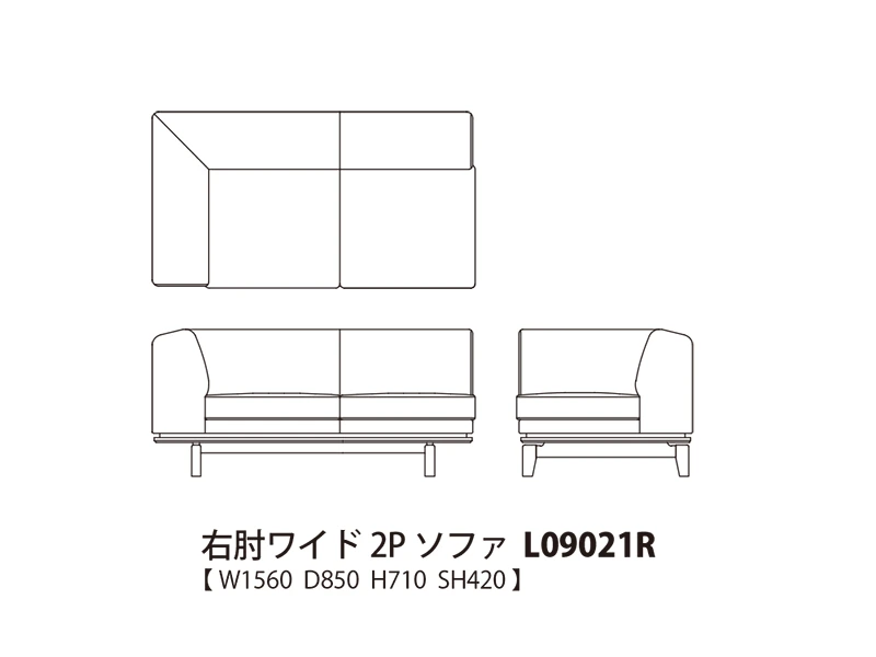 Novo ノヴォ 右肘ワイド2P ソファ L09021R