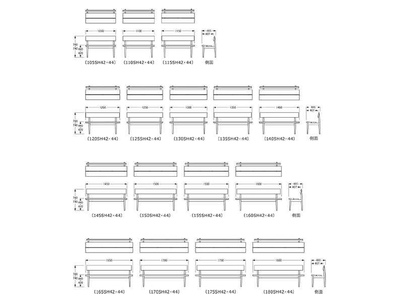 No.1100 背付ベンチ M(140cm x 48.5cm)