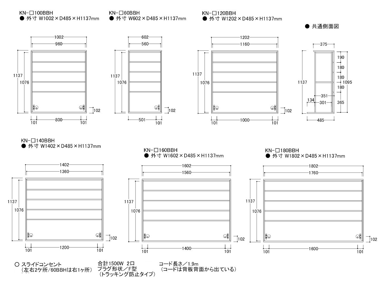 キーノート KNシリーズ キッチンボード用 ハイタイプ上キャビネット