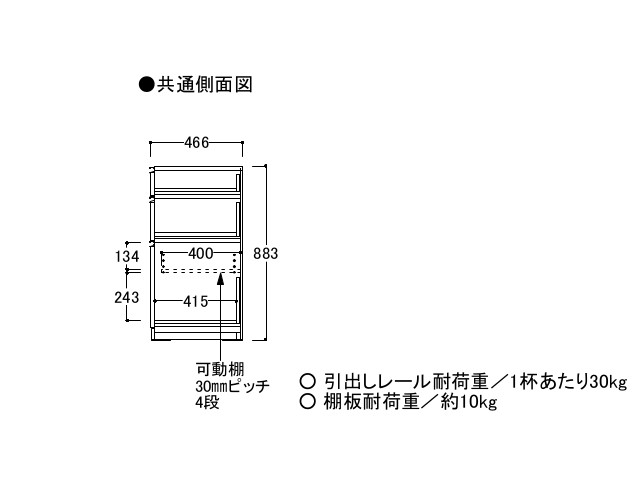 キーノート KNシリーズ キッチンボード用 下キャビネット 3段引出し