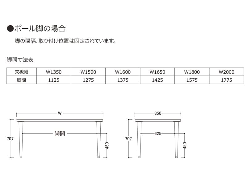 ネオス ダイニングテーブル 幅200 ポール脚ブラック