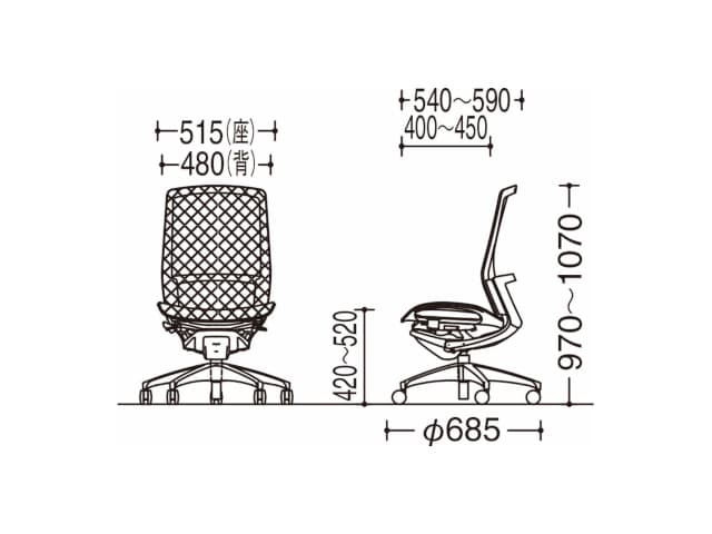 フィノラ ハイバック クッションタイプ ブラックボディ 肘なし C737BR/AR/MR