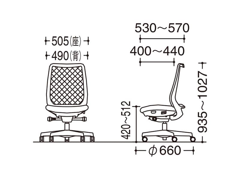 ポータム CF11XS スタンダードバック/メッシュタイプ/ブラックフレーム/肘なし/ランバーサポート付き