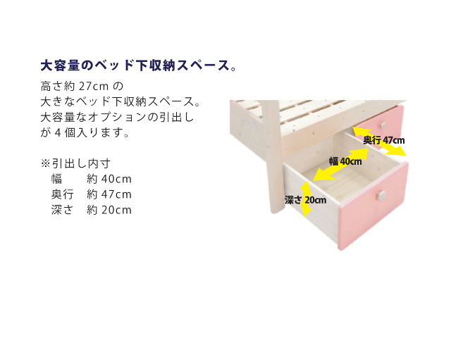 ○ヒュッテ 2段ベッド 専用 引き出し2個セット×２／ピンク