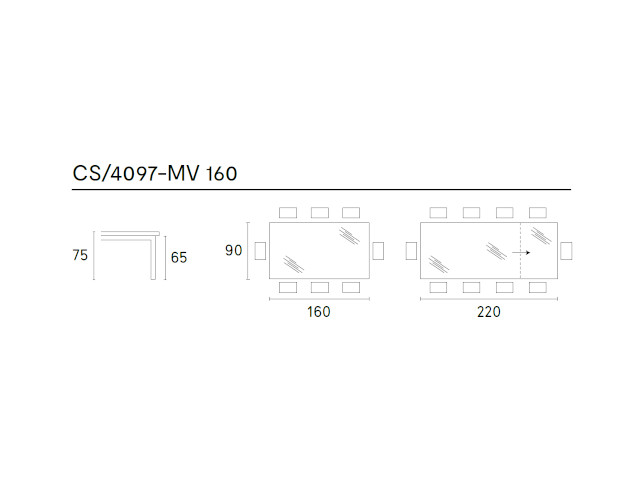デルタ セラミック CS/4097-R 160 伸長ダイニングテーブル