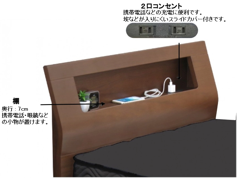 ウォルテ Sキャビネット 引出し付き ベッドフレーム シングル
