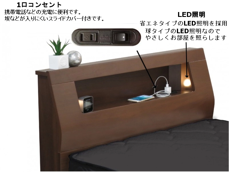 ウォルテ Lキャビネット 引出し付き ベッドフレーム キング