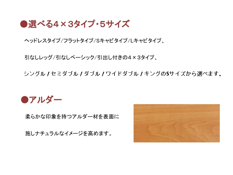 ノエル ヘッドレス 引出し付き ベッドフレーム キング