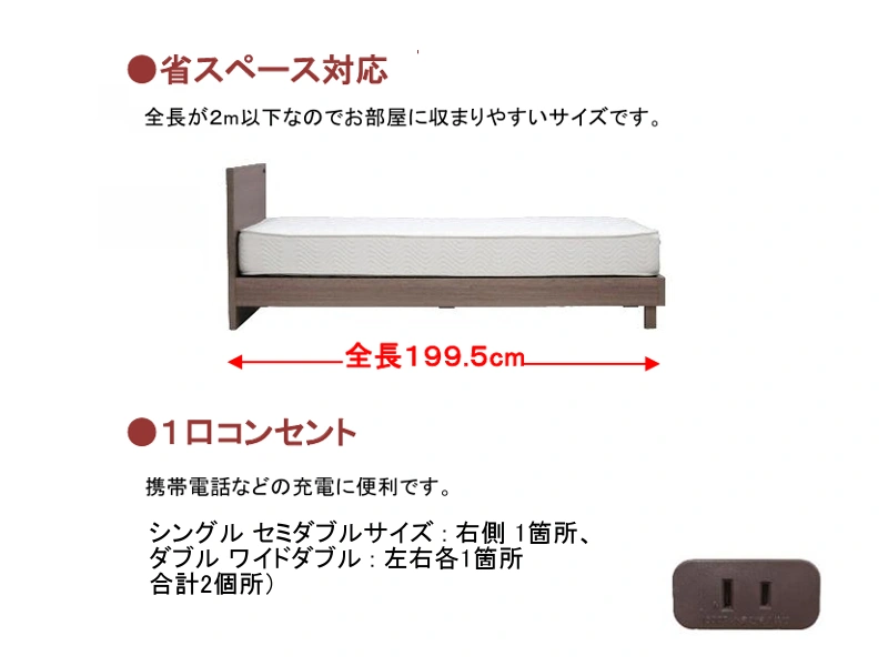 ビネット 省スペース ベッドフレーム ダブル