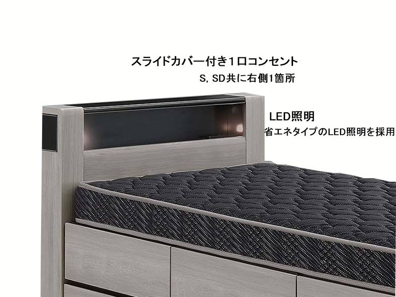 チェスタ サイドBOXタイプ ベッドフレーム シングル