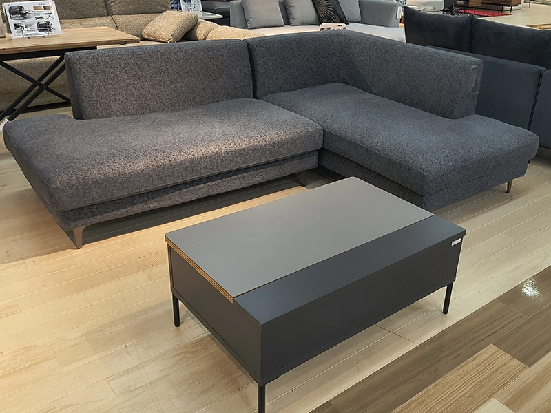 レイモンズ カウチ 座って左側 DGY 脚（スチールBK）