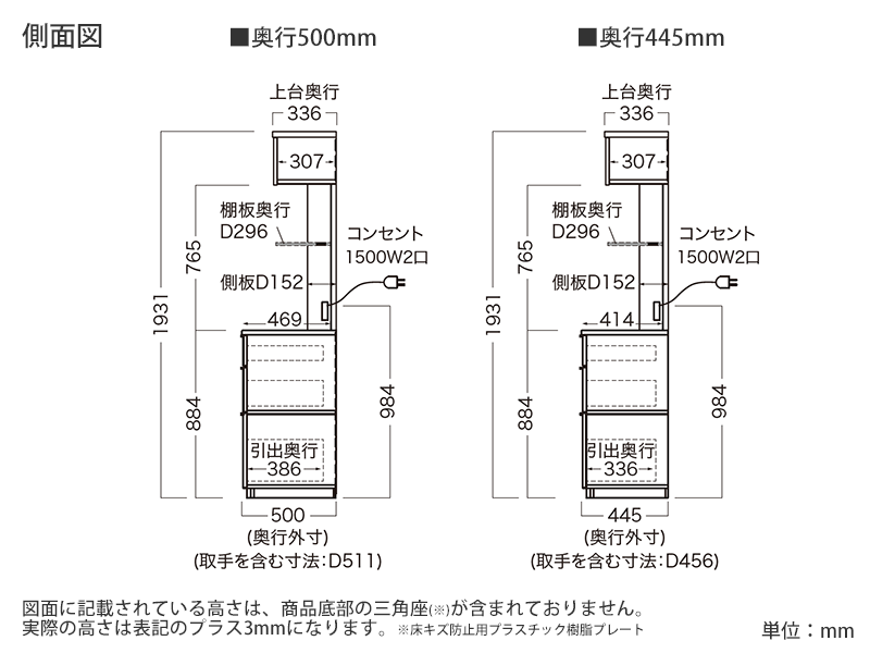 NW-600R / S600R レンジボード 家電タワー＆下台引出しタイプ