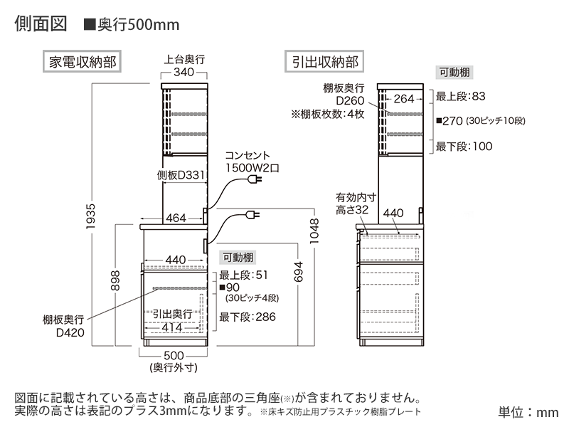 HML-1400R / S1400R オープンボード 幅140cm 炊飯器収納左