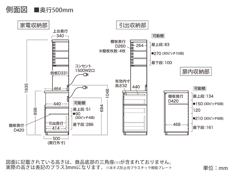 HML-1600R / S1600R オープンボード 幅160cm 炊飯器収納左