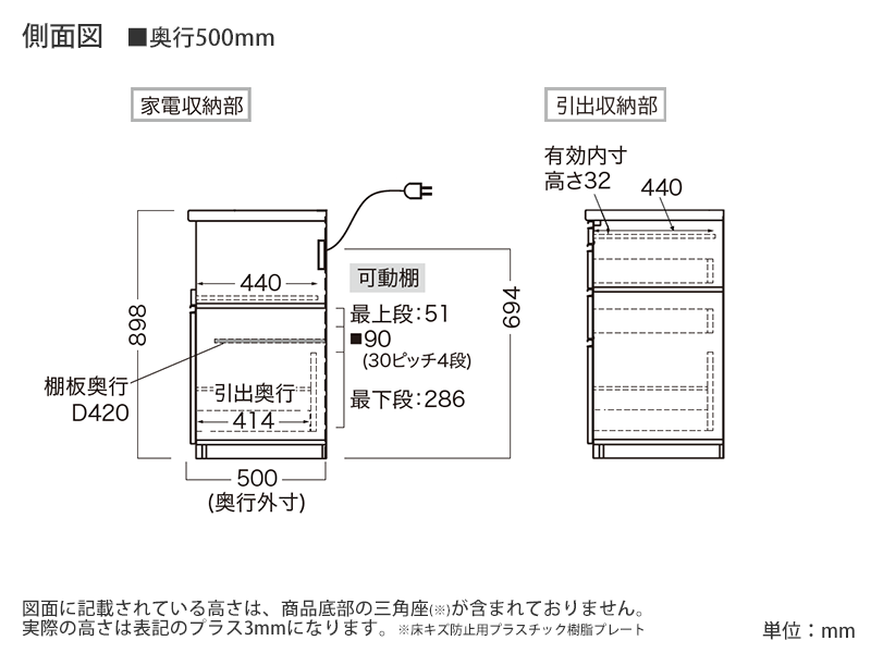 HML-1400R / S1400R 下台 幅140cm 炊飯器収納左