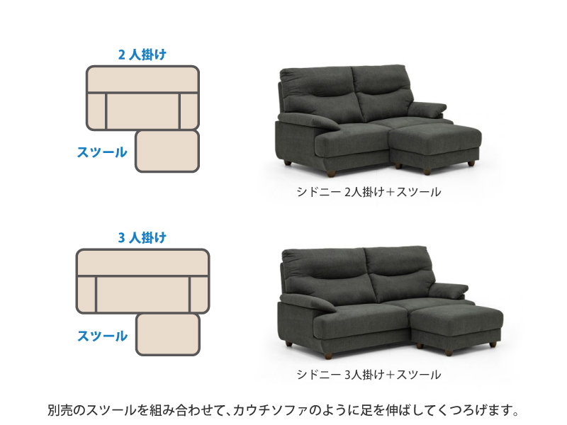 シドニー 3人掛けソファ（背脱着式）