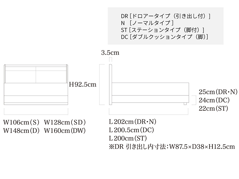 アスペンⅡ DC（ダブルクッションタイプ［脚］） ベッドフレーム ダブルワイド