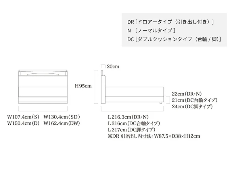 ヴェイル DR（引出し付タイプ）ベッドフレーム セミダブル